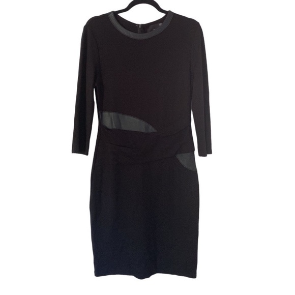 Steffen Schraut black dress with faux leather detail long sleeves Size 40/Large - Picture 2 of 11